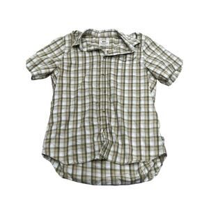 FJALLRAVEN Men’s Size Medium Green Cream Plaid Short Sleeve Button‎ Up Shirt